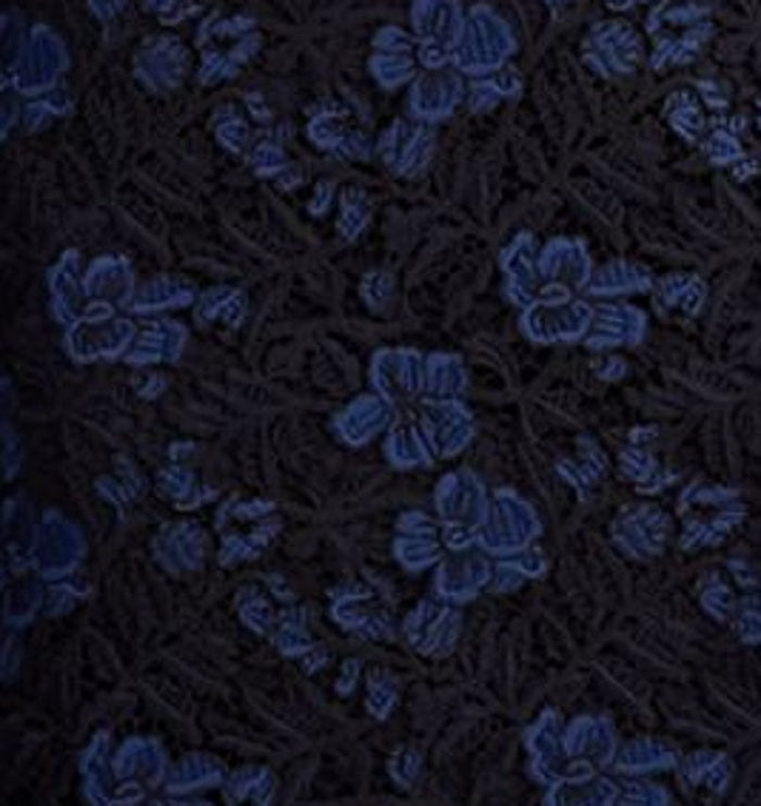 Vestido feminino Ralph Lauren com renda bordada, manga pétala, decote em V, comprimento até o joelho, azul, tamanho 4