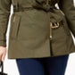 Michael Kors Jaqueta de chuva feminina com cinto, zíper e bolsos, verde, tamanho pequeno