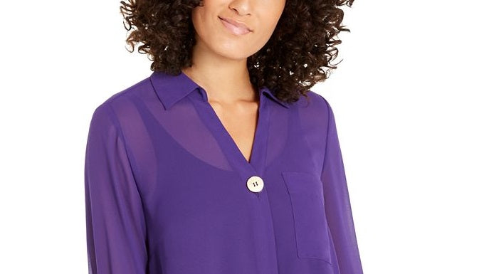Blusa feminina Alfani semi transparente com manga 3/4 roxa tamanho pequeno