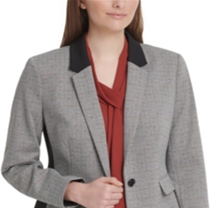 Blazer feminino DKNY de malha com um botão, cinza, tamanho 12