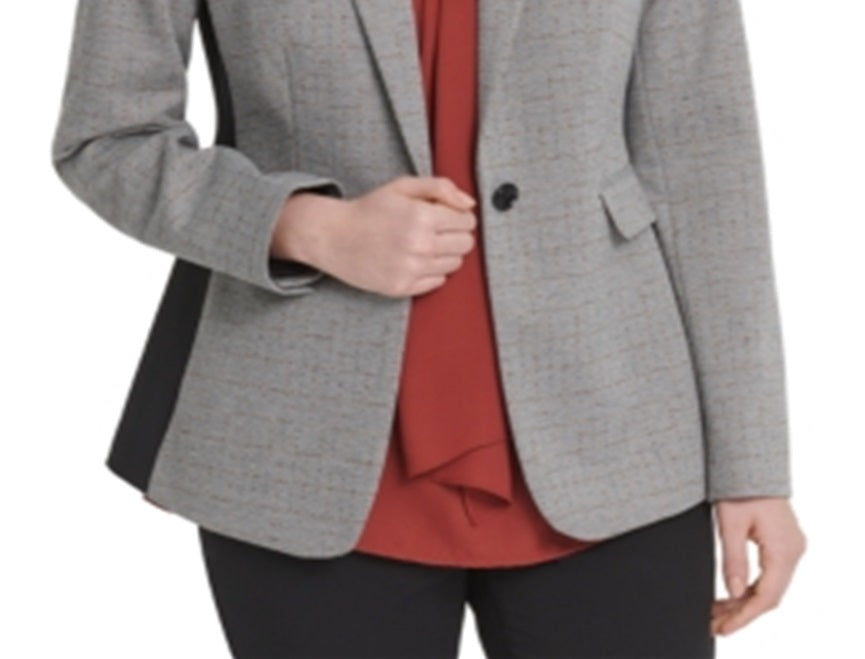 Blazer feminino DKNY de malha com um botão, cinza, tamanho 12