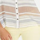 Blusa listrada de algodão com botões estilo &amp; co feminina, branca, tamanho pequeno