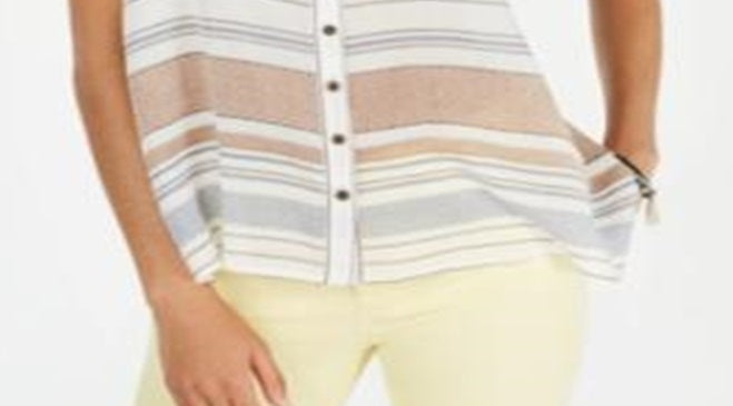 Blusa listrada de algodão com botões estilo &amp; co feminina, branca, tamanho pequeno