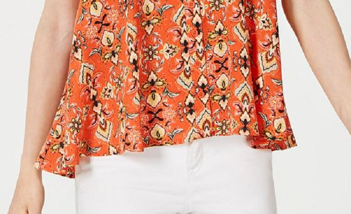 Top feminino sem mangas estampado estilo &amp; co, decote alto e baixo, vermelho, tamanho médio