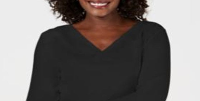 Karen Scott Blusa feminina de algodão com decote em V e ilhós, preta, tamanho pequeno GG