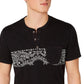 Camisa Henley de manga curta com estampa American Rag masculina, preta, tamanho pequeno