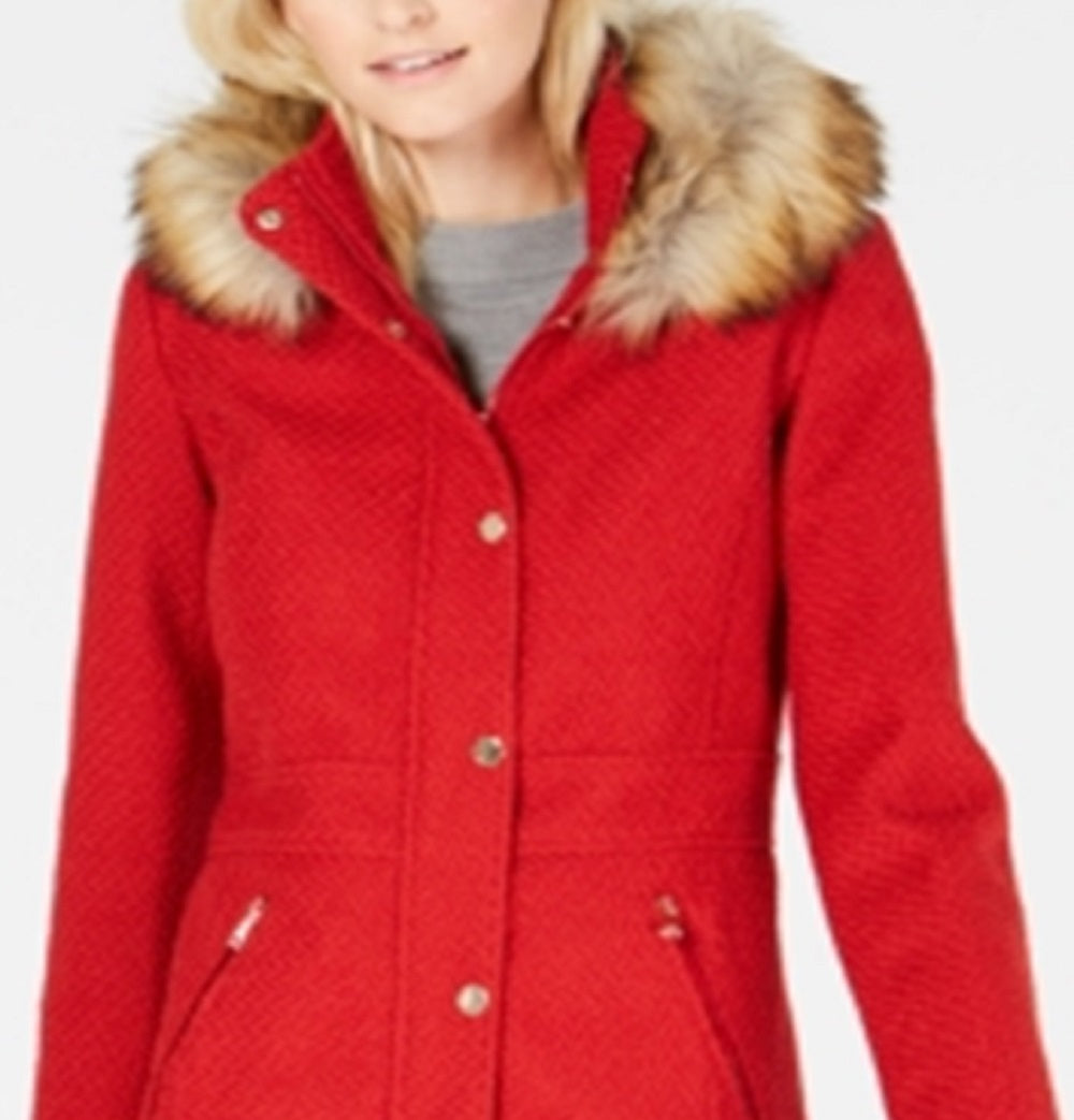 INC International Concepts Casaco feminino com acabamento em pele sintética, vermelho, tamanho pequeno