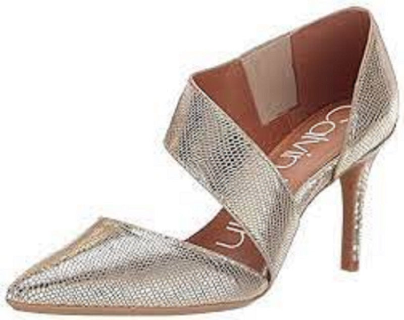 Calvin Klein Gella Couro Feminino Bico Fino Ankle Wrap Scarpin Clássico Amarelo Tamanho 10 M