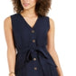 Vestido feminino Charter Club com botões frontais em mistura de linho, azul, tamanho 12