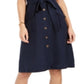 Vestido feminino Charter Club com botões frontais em mistura de linho, azul, tamanho 12