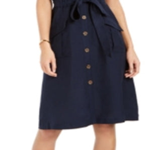 Vestido feminino Charter Club com botões frontais em mistura de linho, azul, tamanho 12