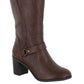 Bota feminina Easy Street com salto alto e salto bloco, marrom, tamanho 11 W