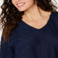 JM Collection Top Dolman Feminino Textura Ondulada Azul Tamanho Pequeno