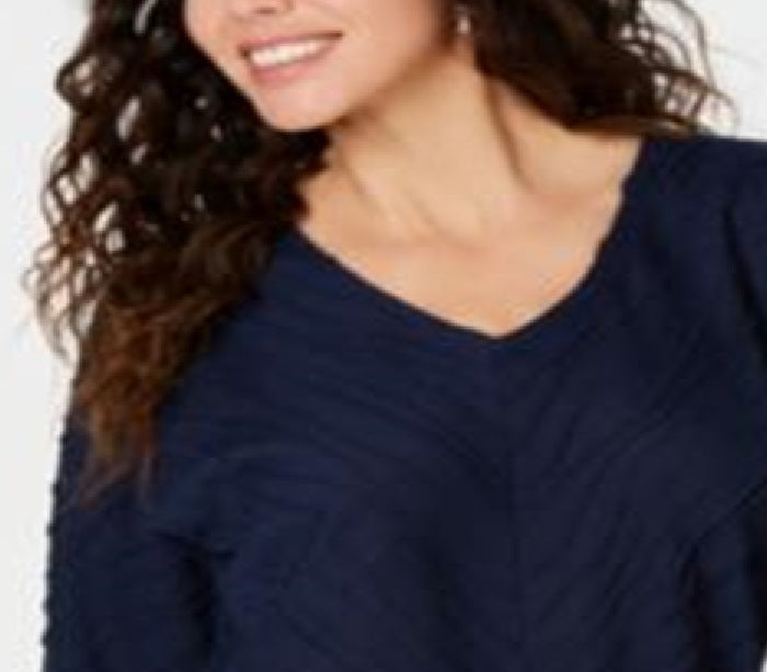 JM Collection Top Dolman Feminino Textura Ondulada Azul Tamanho Pequeno