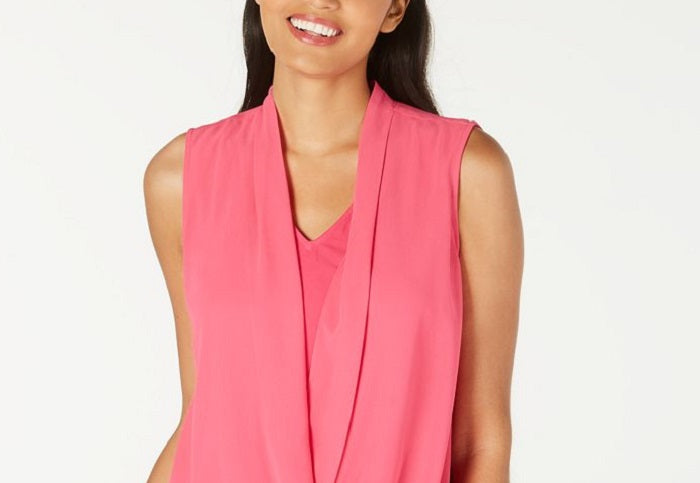 Blusa feminina Alfani sem mangas com frente drapeada, rosa, tamanho pequeno, extragrande