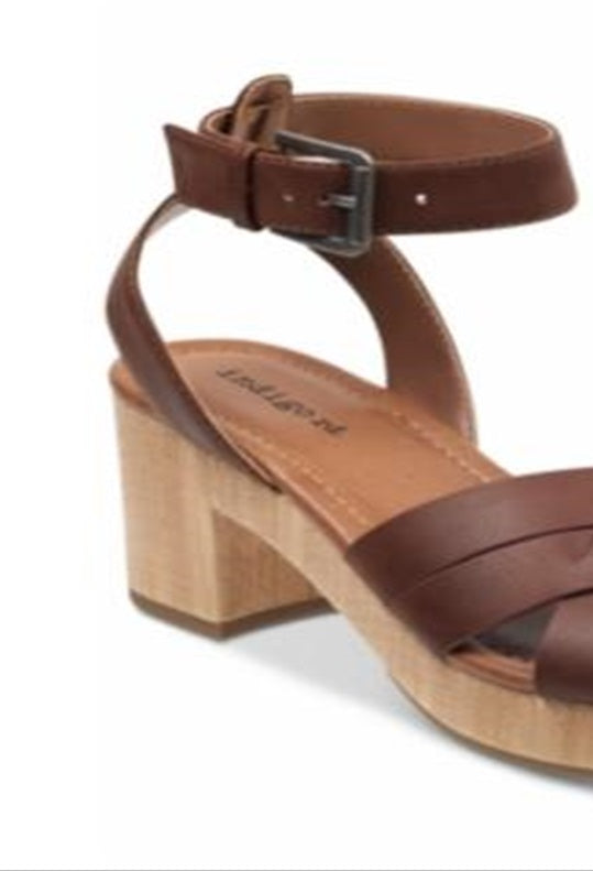 Sandálias femininas Indigo Rd. Darsel Wood com plataforma marrom, tamanho 11 M