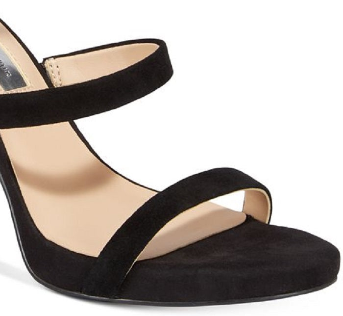 INC International Concepts Sapatos Sadiee de couro femininos, bico aberto, camurça, preto, tamanho 8,5 M
