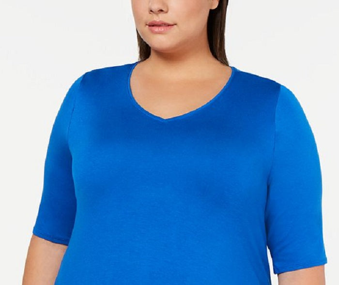 Camiseta feminina Alfani Plus com decote em V e alças largas, azul, tamanho 1X