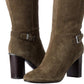 Botas de salto alto de couro Bandolino femininas com fivela e salto alto de metal, biqueira amendoada Bilya, salto bloco com zíper, tamanho 9,5 M