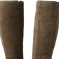 Botas de salto alto de couro Bandolino femininas com fivela e salto alto de metal, biqueira amendoada Bilya, salto bloco com zíper, tamanho 9,5 M