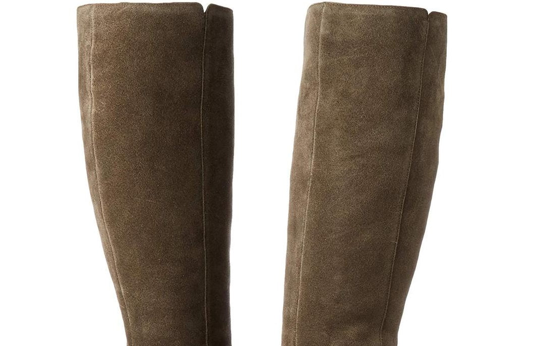 Botas de salto alto de couro Bandolino femininas com fivela e salto alto de metal, biqueira amendoada Bilya, salto bloco com zíper, tamanho 9,5 M