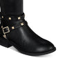 Botas de montaria altas Thalia Sodi Vallie de couro sintético femininas, pretas, tamanho 5 M