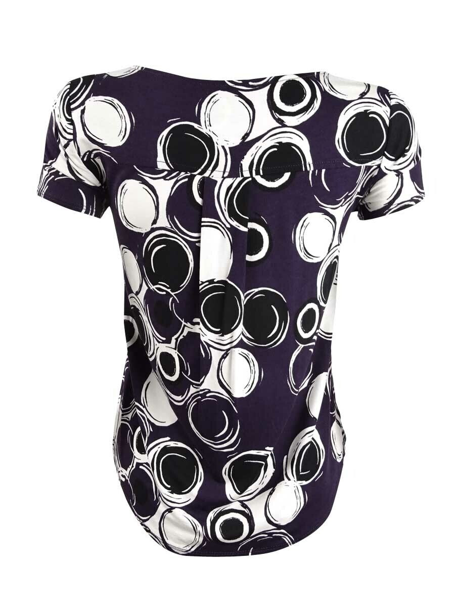 Camiseta feminina Alfani estampada com bainha redonda, roxa, tamanho pequeno G