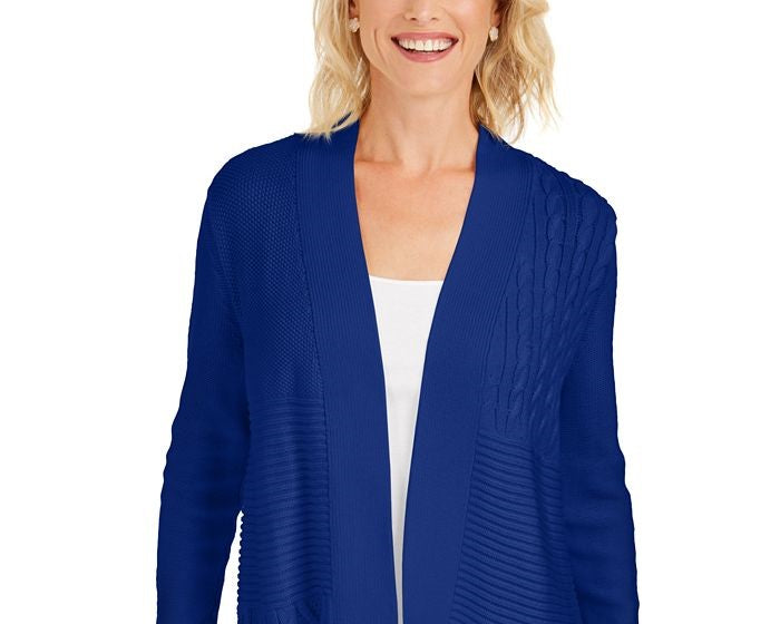 Cardigan feminino patchwork Charter Club, creme, tamanho extrapequeno