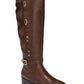 Botas femininas Thalia Sodi de couro com bico amendoado e cano alto, cor conhaque, tamanho 6,5