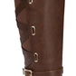 Botas femininas Thalia Sodi de couro com bico amendoado e cano alto, cor conhaque, tamanho 6,5