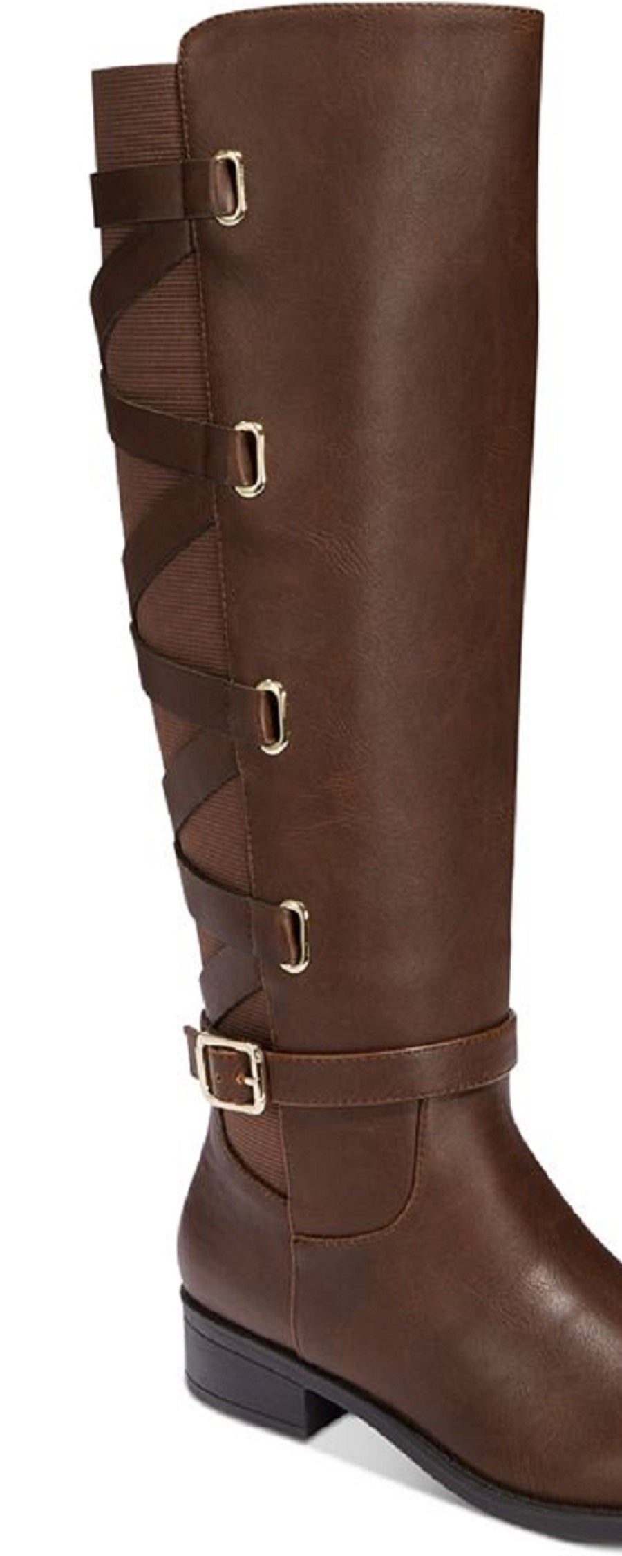 Botas femininas Thalia Sodi de couro com bico amendoado e cano alto, cor conhaque, tamanho 6,5