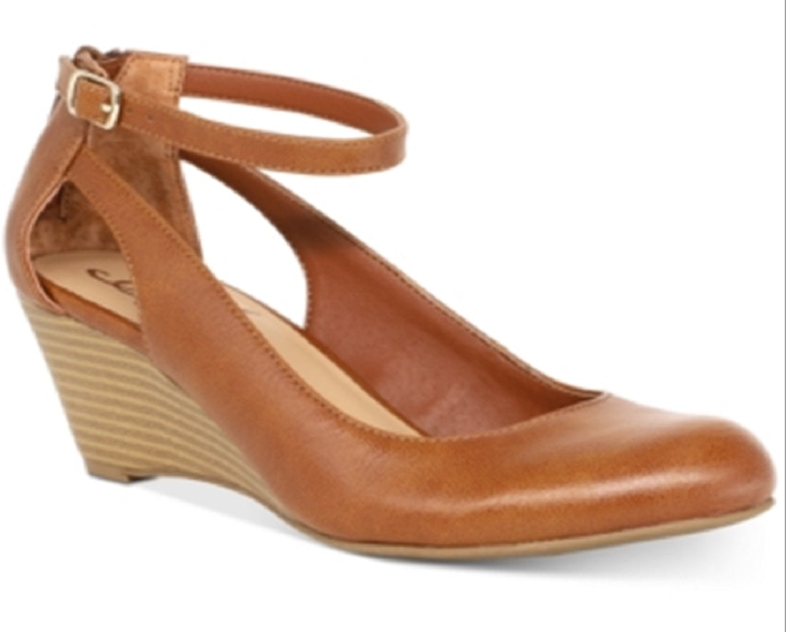 American Rag Miley Faux Leather Ankle Strap Wedges Marrom Tamanho 7 M