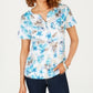 Blusa feminina Karen Scott Bristol com estampa de gola dividida, azul, tamanho médio