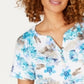 Blusa feminina Karen Scott Bristol com estampa de gola dividida, azul, tamanho médio