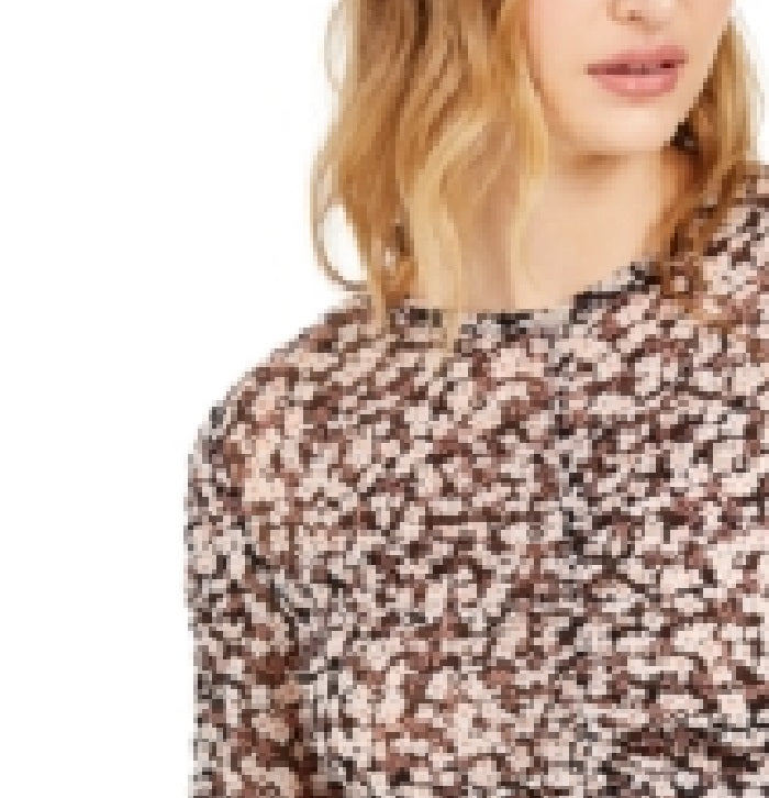 Blusa franzida com estampa floral feminina Bar III, preta, tamanho X-S
