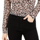 Blusa franzida com estampa floral feminina Bar III, preta, tamanho X-S