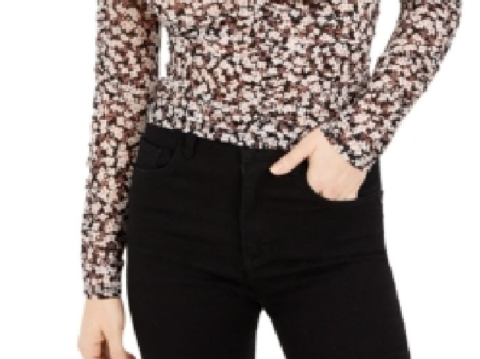 Blusa franzida com estampa floral feminina Bar III, preta, tamanho X-S
