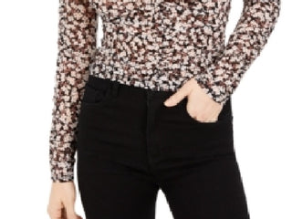 Blusa franzida com estampa floral feminina Bar III, preta, tamanho X-S