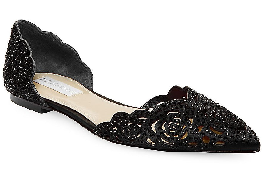 Sandália de noiva Betsey Johnson Lucy Leather com bico fino, feminina, preta, tamanho 9,5 m