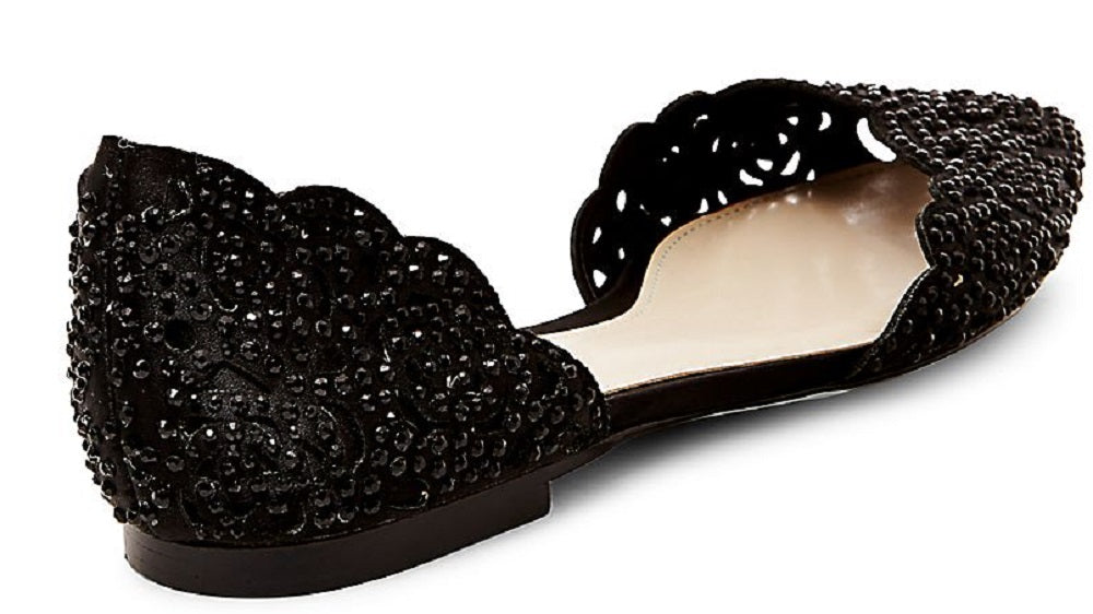 Sandália de noiva Betsey Johnson Lucy Leather com bico fino, feminina, preta, tamanho 9,5 m