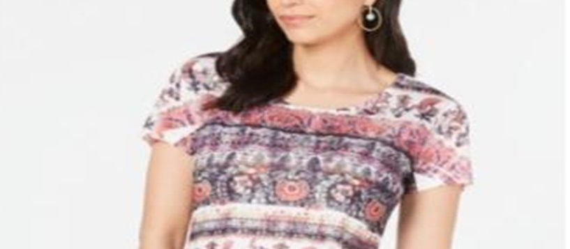 Camiseta feminina estampada manga curta estilo &amp; co rosa tamanho pequeno