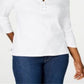 Camisa feminina Karen Scott de algodão com cadarço, branca, tamanho X-S