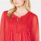 Tommy Hilfiger Feminino Manga Longa Bayview Dot Pintuck Top Vermelho Tamanho P