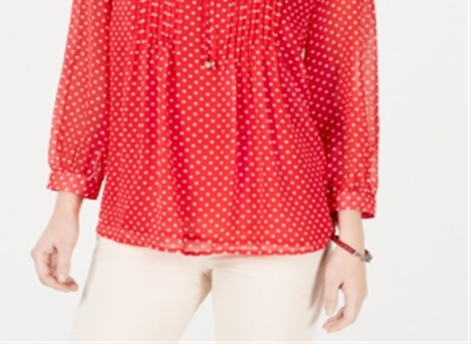 Tommy Hilfiger Feminino Manga Longa Bayview Dot Pintuck Top Vermelho Tamanho P