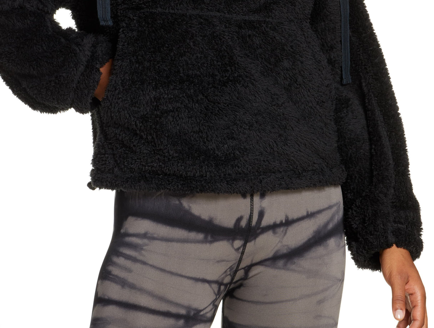 Pulôver feminino de pele sintética com gola alta e zíper 1/4, preto, tamanho grande, da Free People