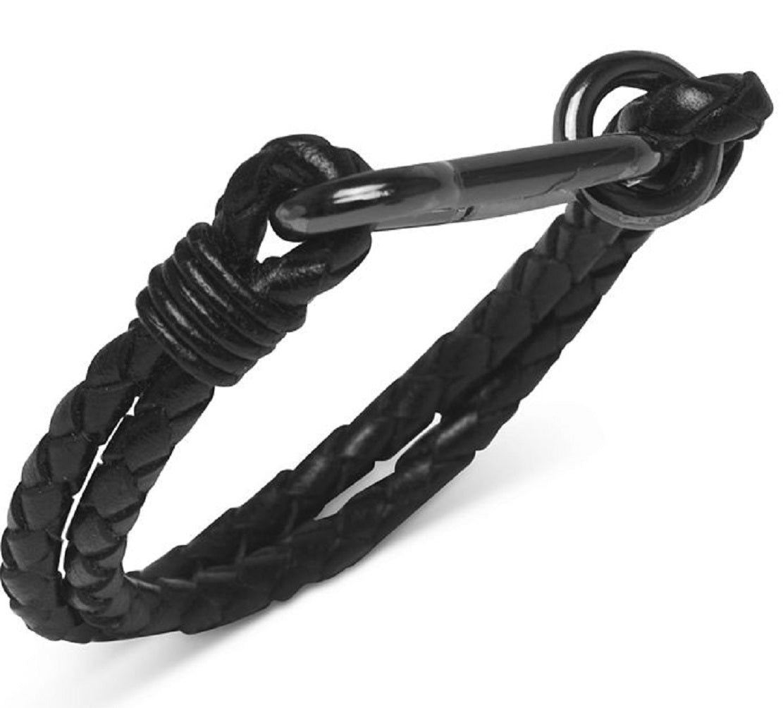 Pulseira de couro masculina Kenneth Cole Reaction Bolo Cord, preta, tamanho regular