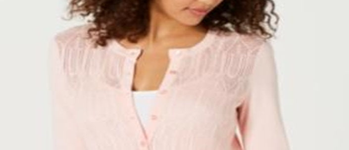 Cardigan de malha Pointelle feminino Charter Club rosa tamanho XX-G