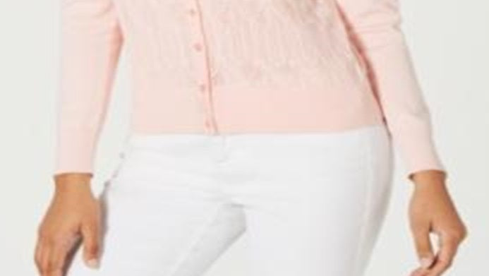 Cardigan de malha Pointelle feminino Charter Club rosa tamanho XX-G