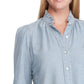 Ralph Lauren 89 Blusa casual feminina com decote em V e botões, tamanho grande, azul