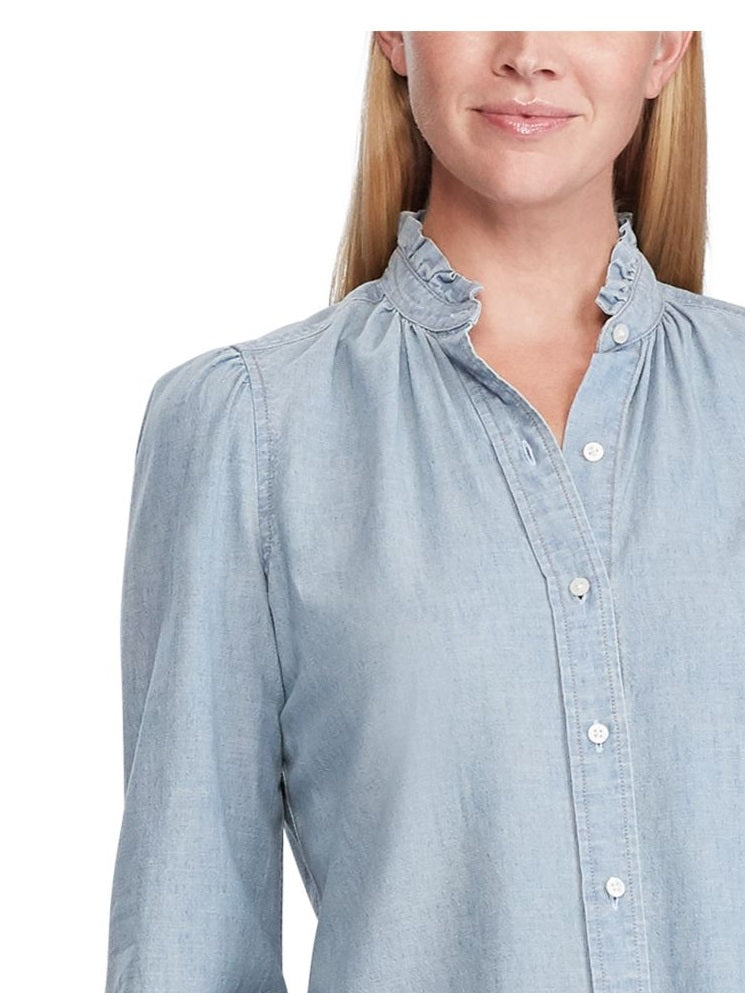 Ralph Lauren 89 Blusa casual feminina com decote em V e botões, tamanho grande, azul